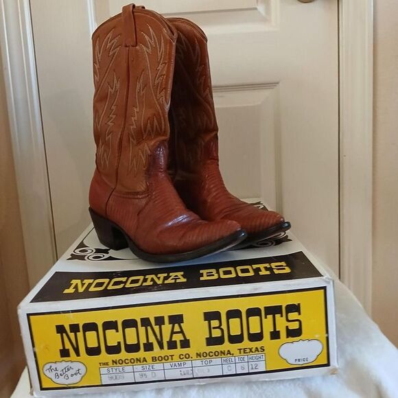 Vintage 90s Nocona Brown Teju Lizard Cowboy Boots 9.5 D Western Wear Texas Made main image 9